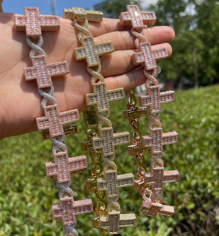 14mm Cross Infinity Link Iced Out Diamond Necklace Chain