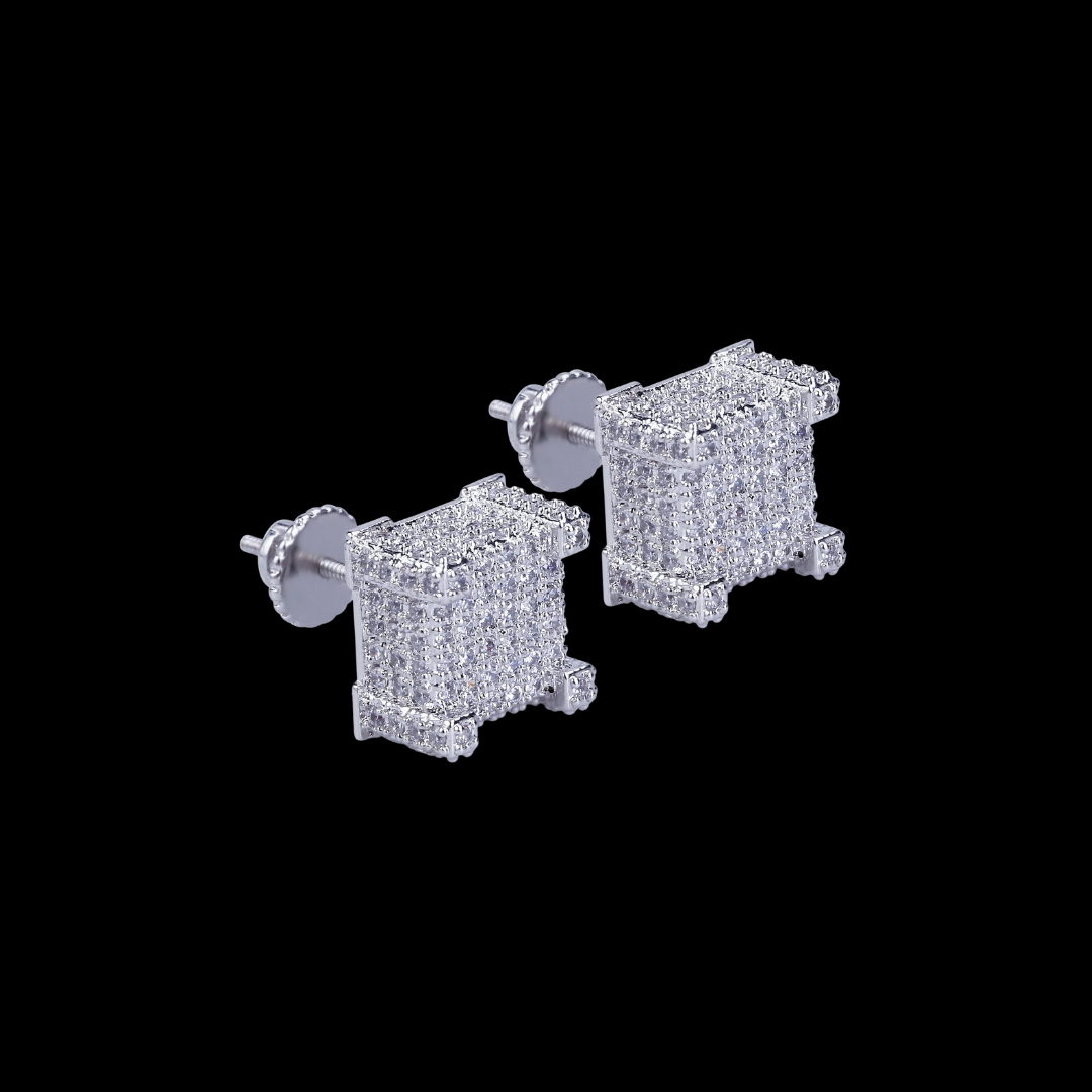 10MM Cursive Tennis Screw Back Iced Out Stud Earrings