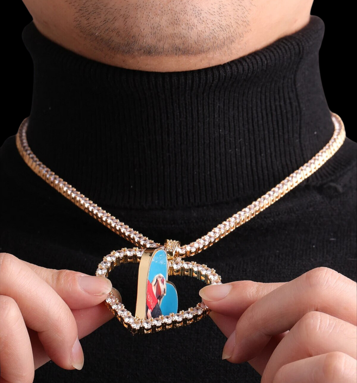 Rotating Double-Sided Heart Custom Photo Picture Pendant Necklace