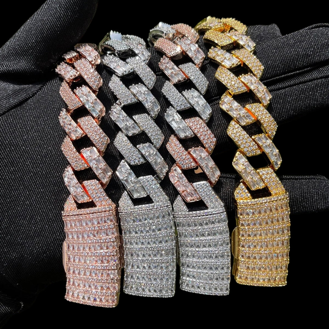 13MM Duo Stones Baguette Clasp Iced Out Diamond Bracelet