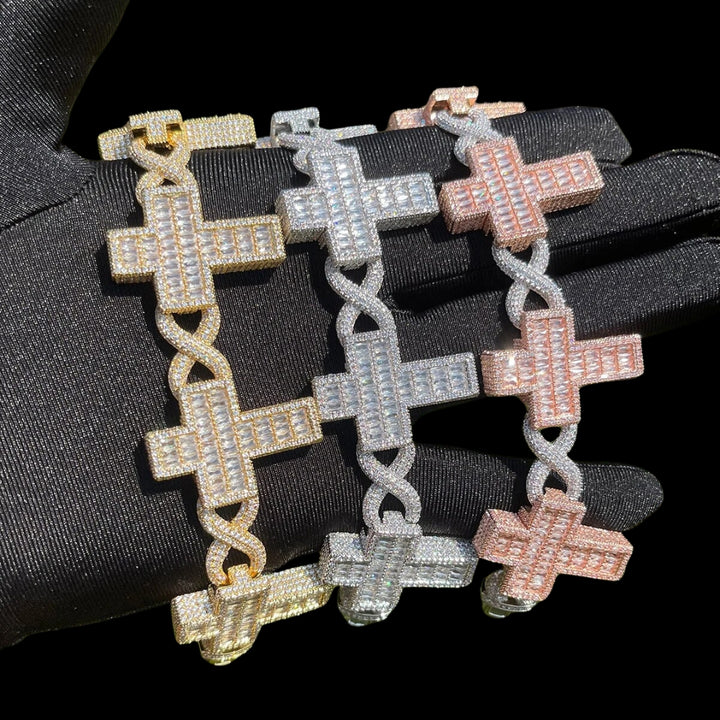 14mm Cross Infinity Link Iced Out Diamond Bracelet