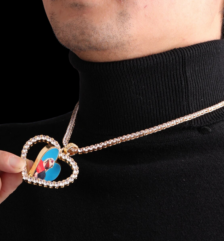 Rotating Double-Sided Heart Custom Photo Picture Pendant Necklace