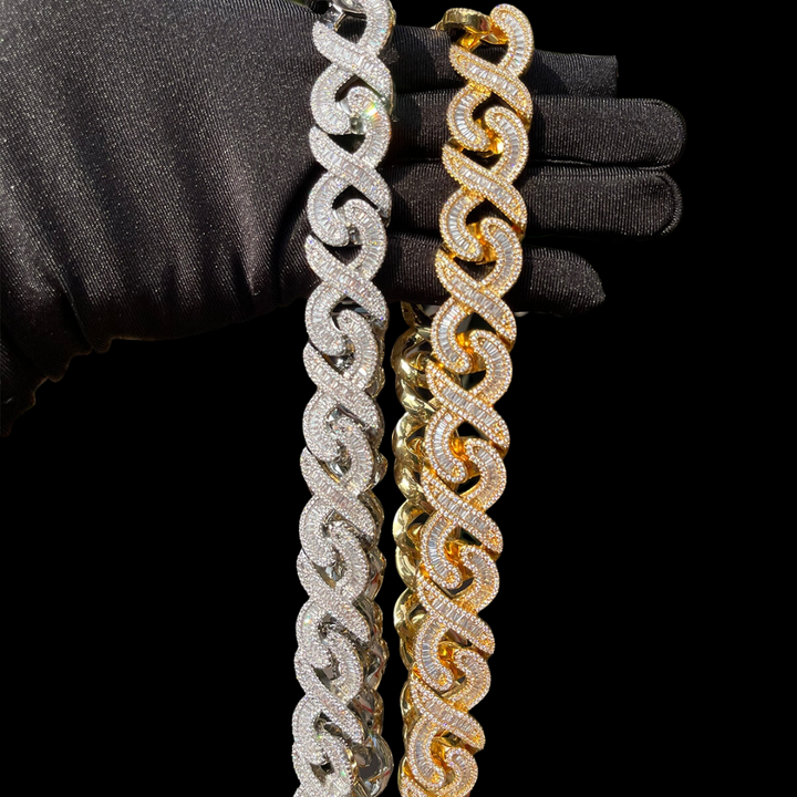 NEW | 20MM Infinity Link Iced Out Diamond Necklace Bracelet Set