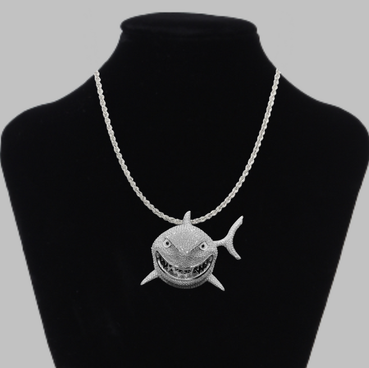 Shark Iced Out Letter Diamond Pendant Necklace