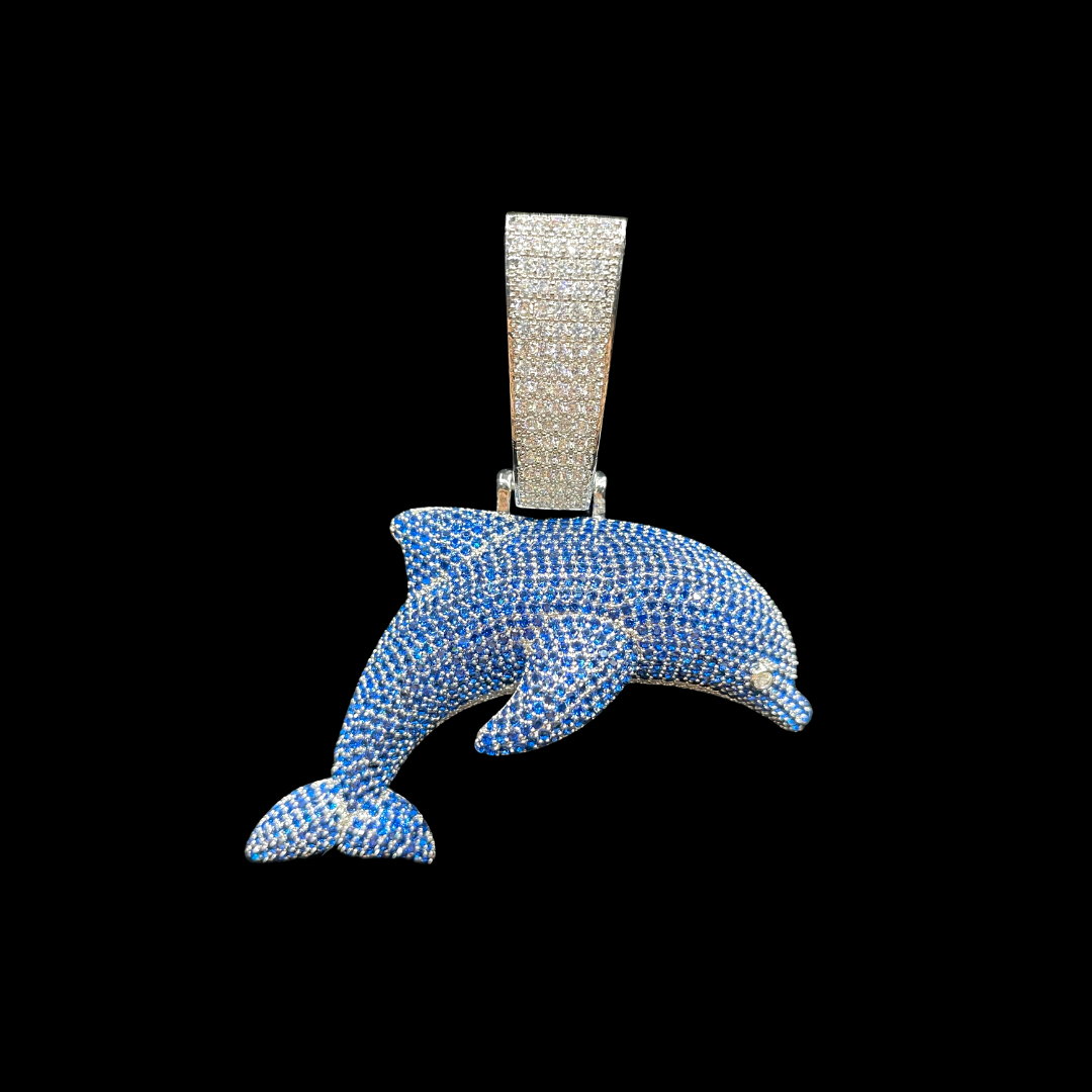 NEW | Big Bail Dolphin Animal Two Tone Iced Out Pendant