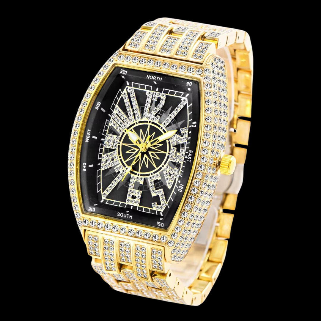 Star Sky Compass Dial Bling Iced Out Diamond Watch