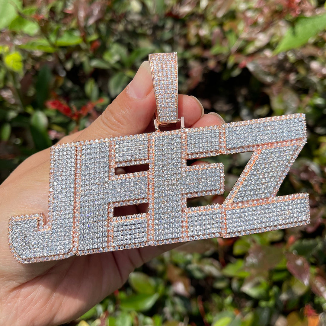 All Caps Bold and Bling Iced Out Personalized Custom Name Necklace Pendant