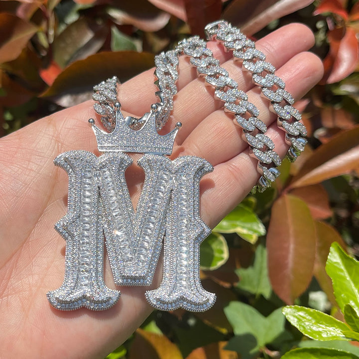 Special Crown Edition Iced Out Initial Custom Name Necklace Pendant