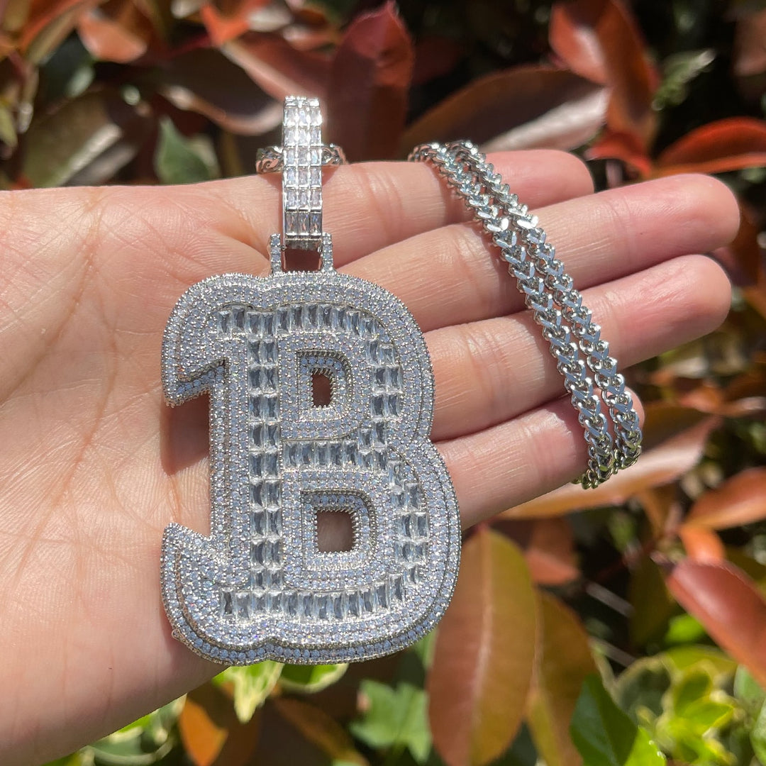 King Style Baguette Bail Iced Out Initial Custom Name Necklace Pendant