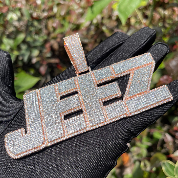 All Caps Bold and Bling Iced Out Personalized Custom Name Necklace Pendant