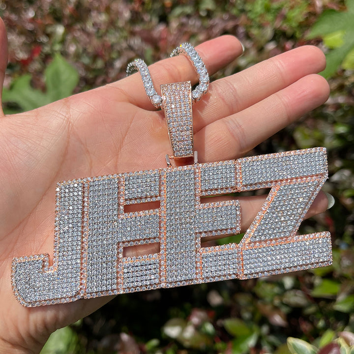 All Caps Bold and Bling Iced Out Personalized Custom Name Necklace Pendant