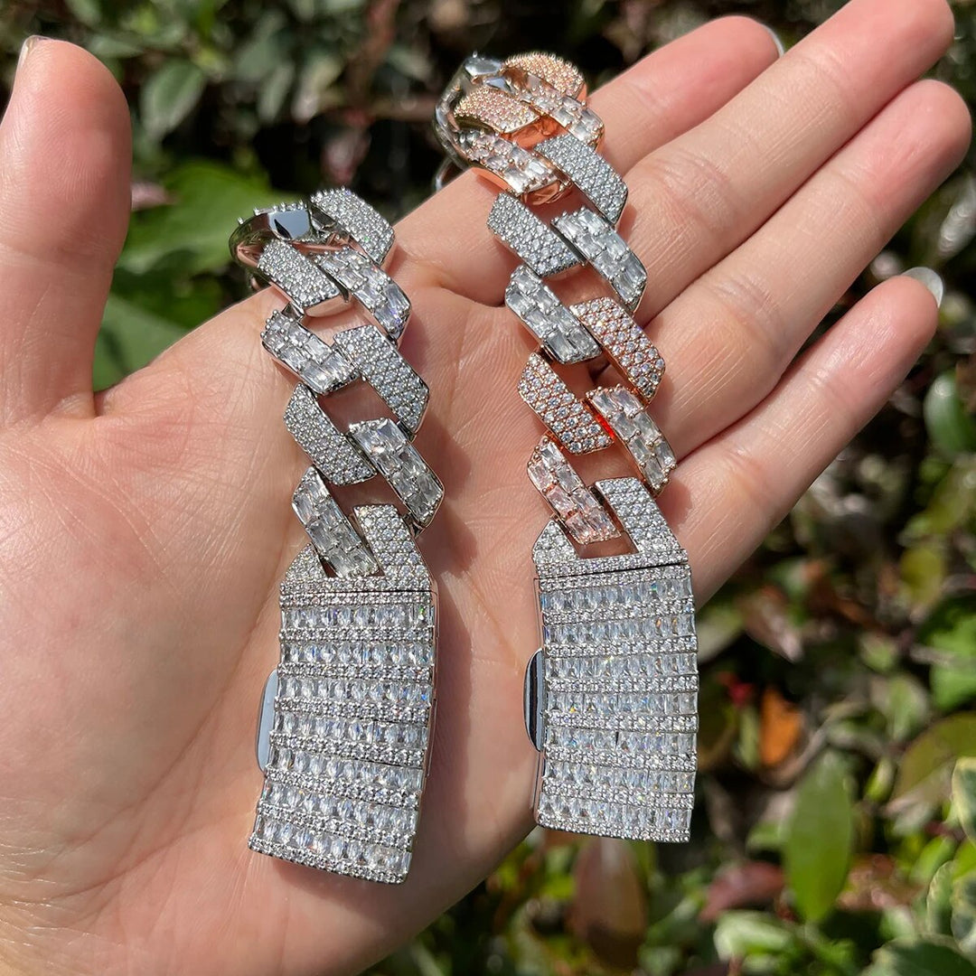 13MM Duo Stones Baguette Clasp Iced Out Diamond Bracelet