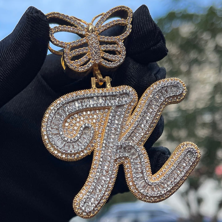 Elegant Butterfly Bail Iced Out Initial Custom Name Necklace Pendant