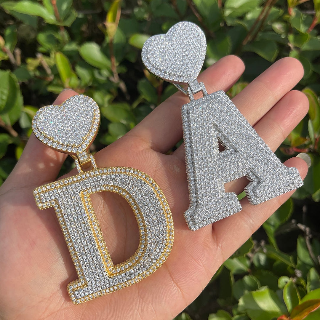 Heart Bail Luxury Drip Font Iced Out Initial Custom Name Necklace Pendant