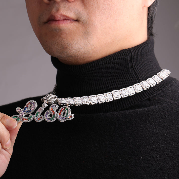 NEW |  Signature Script Style Iced Out Personalized Custom Name Necklace Pendant