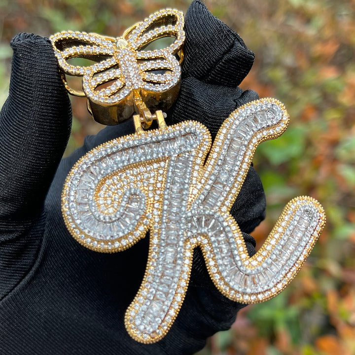 Elegant Butterfly Bail Iced Out Initial Custom Name Necklace Pendant