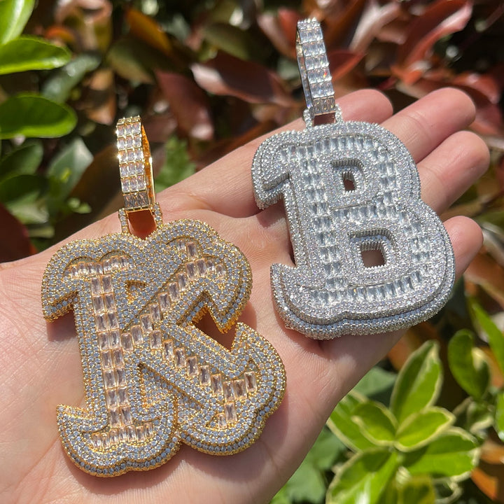 King Style Baguette Bail Iced Out Initial Custom Name Necklace Pendant