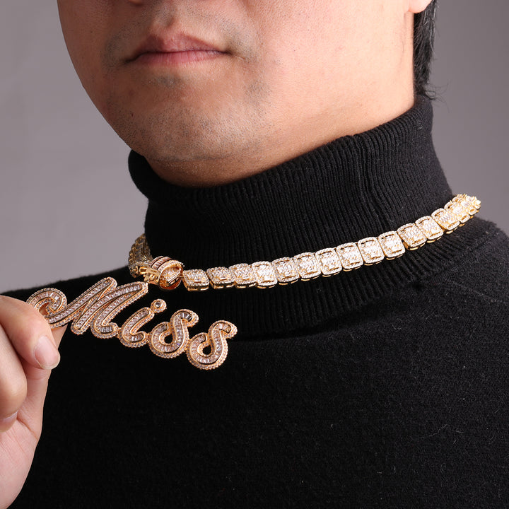 NEW |  Signature Script Style Iced Out Personalized Custom Name Necklace Pendant
