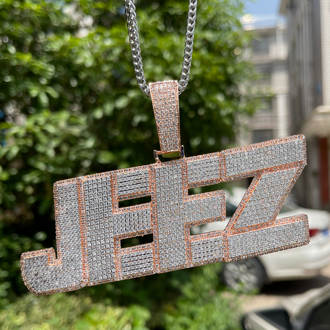 All Caps Bold and Bling Iced Out Personalized Custom Name Necklace Pendant