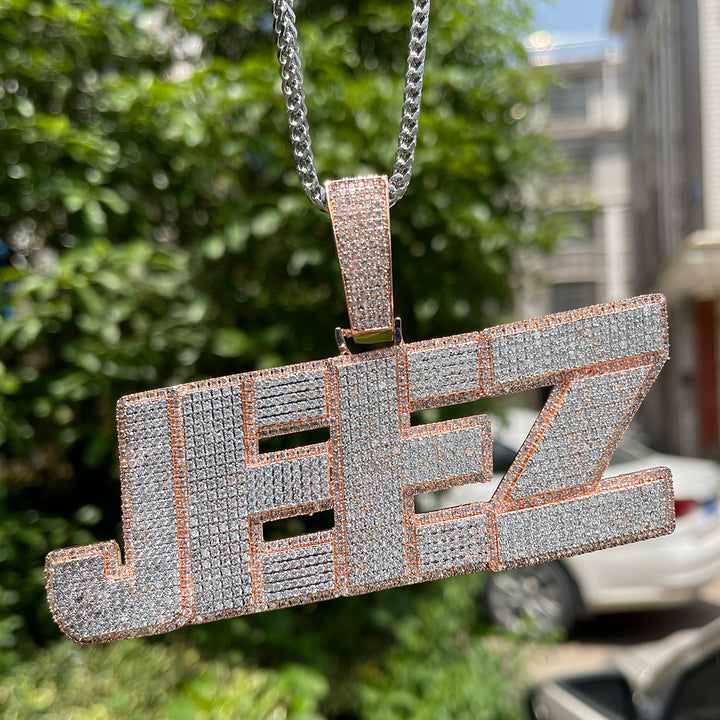 All Caps Bold and Bling Iced Out Personalized Custom Name Necklace Pendant