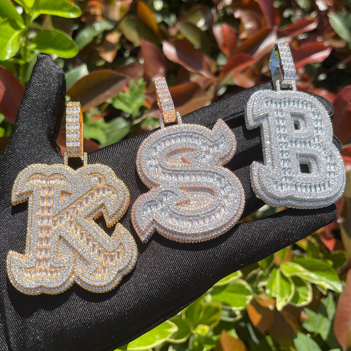 King Style Baguette Bail Iced Out Initial Custom Name Necklace Pendant