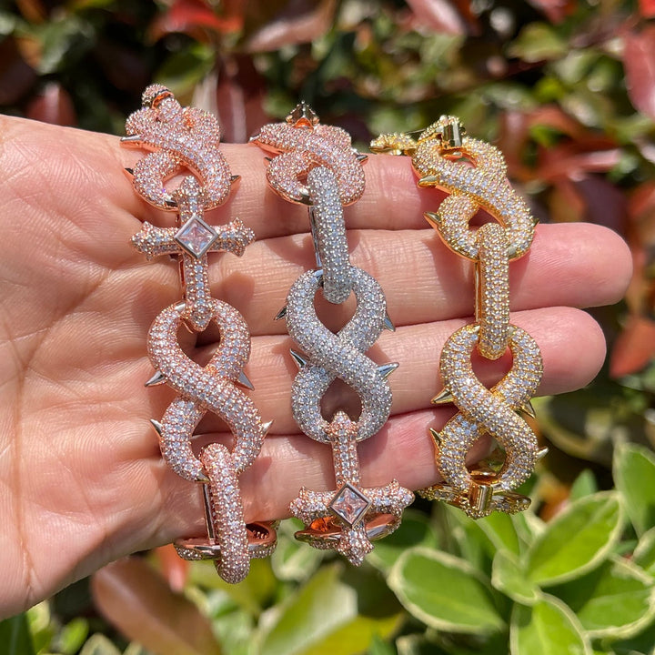 NEW | 18MM Cross and Infinity Link Iced Out Diamond Necklace Bracelet Set