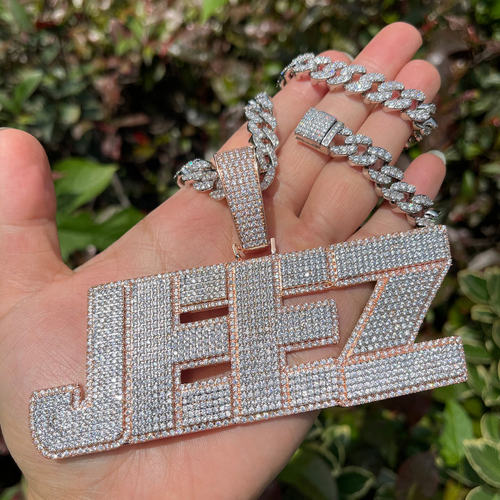 All Caps Bold and Bling Iced Out Personalized Custom Name Necklace Pendant