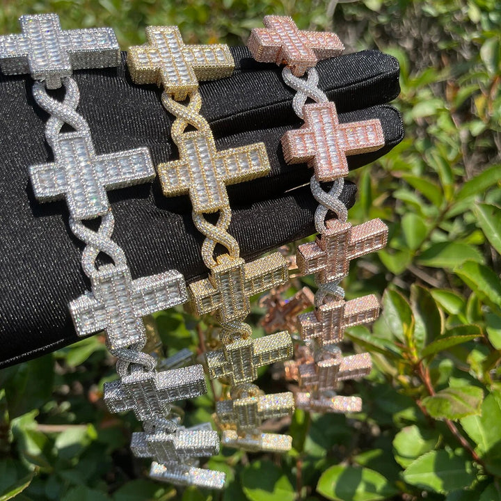 14mm Cross Infinity Link Iced Out Diamond Bracelet