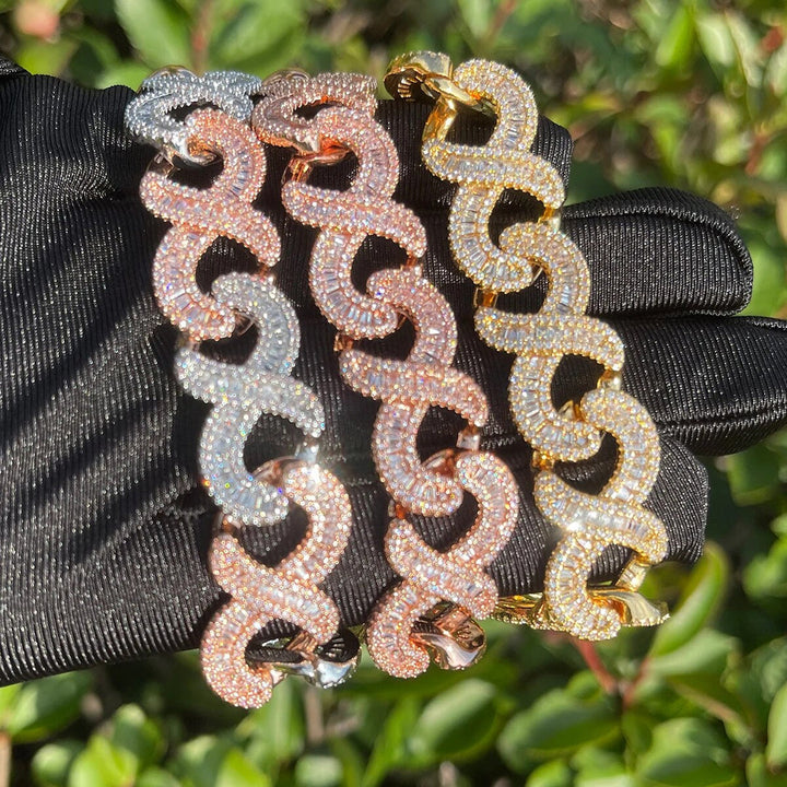 NEW | 20MM Infinity Link Iced Out Diamond Necklace Bracelet Set