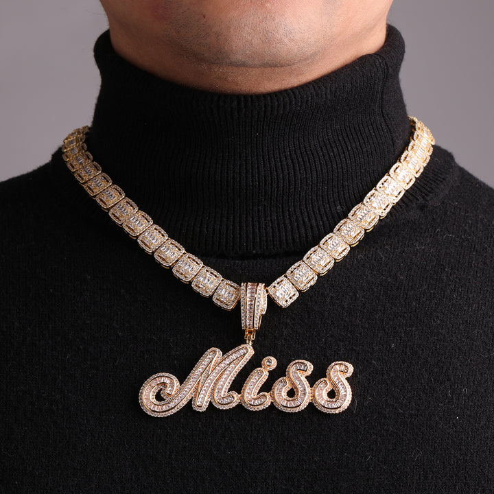NEW |  Signature Script Style Iced Out Personalized Custom Name Necklace Pendant