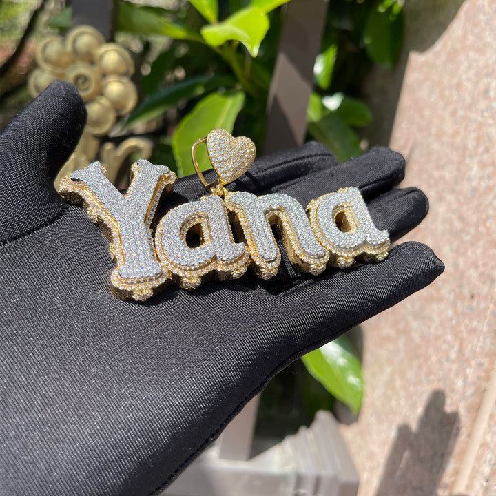 NEW | Charming Glow Heart Bail Iced Out Personalized Custom Name Necklace Pendant