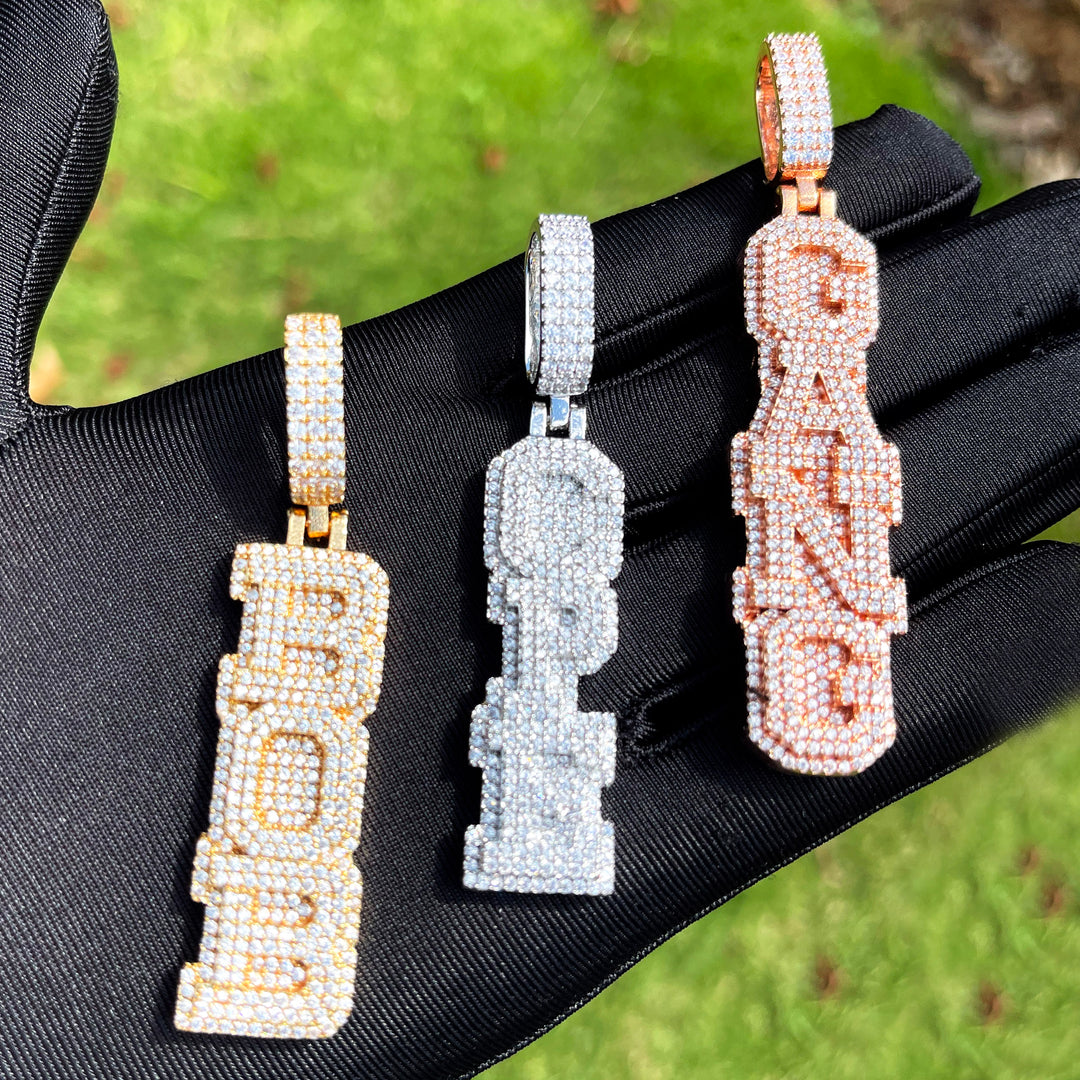 VVS Shine Tennis Stoned Iced Out Initial Custom Name Necklace Pendant