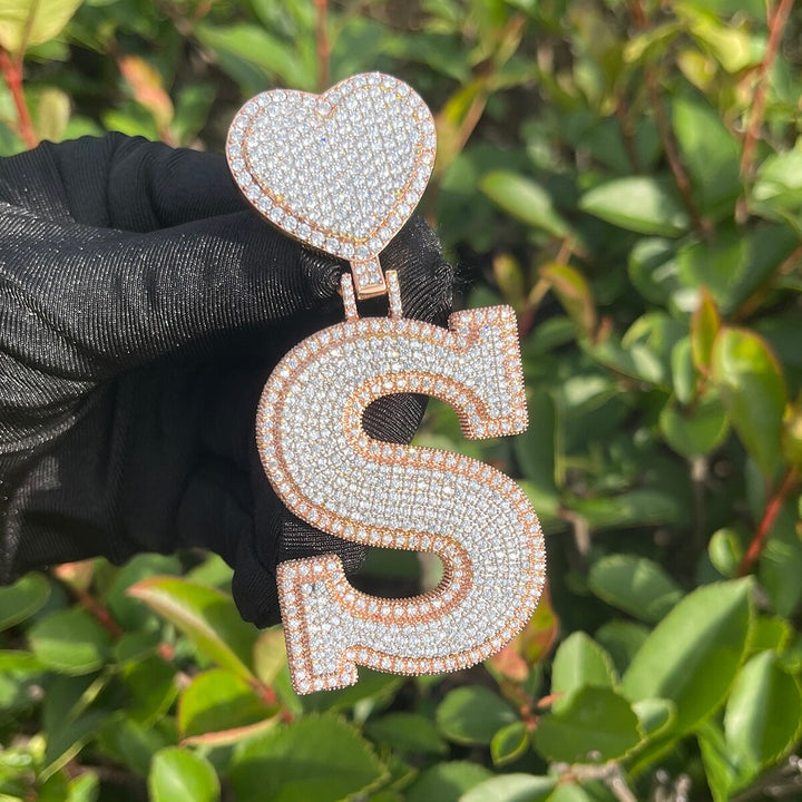 Heart Bail Luxury Drip Font Iced Out Initial Custom Name Necklace Pendant