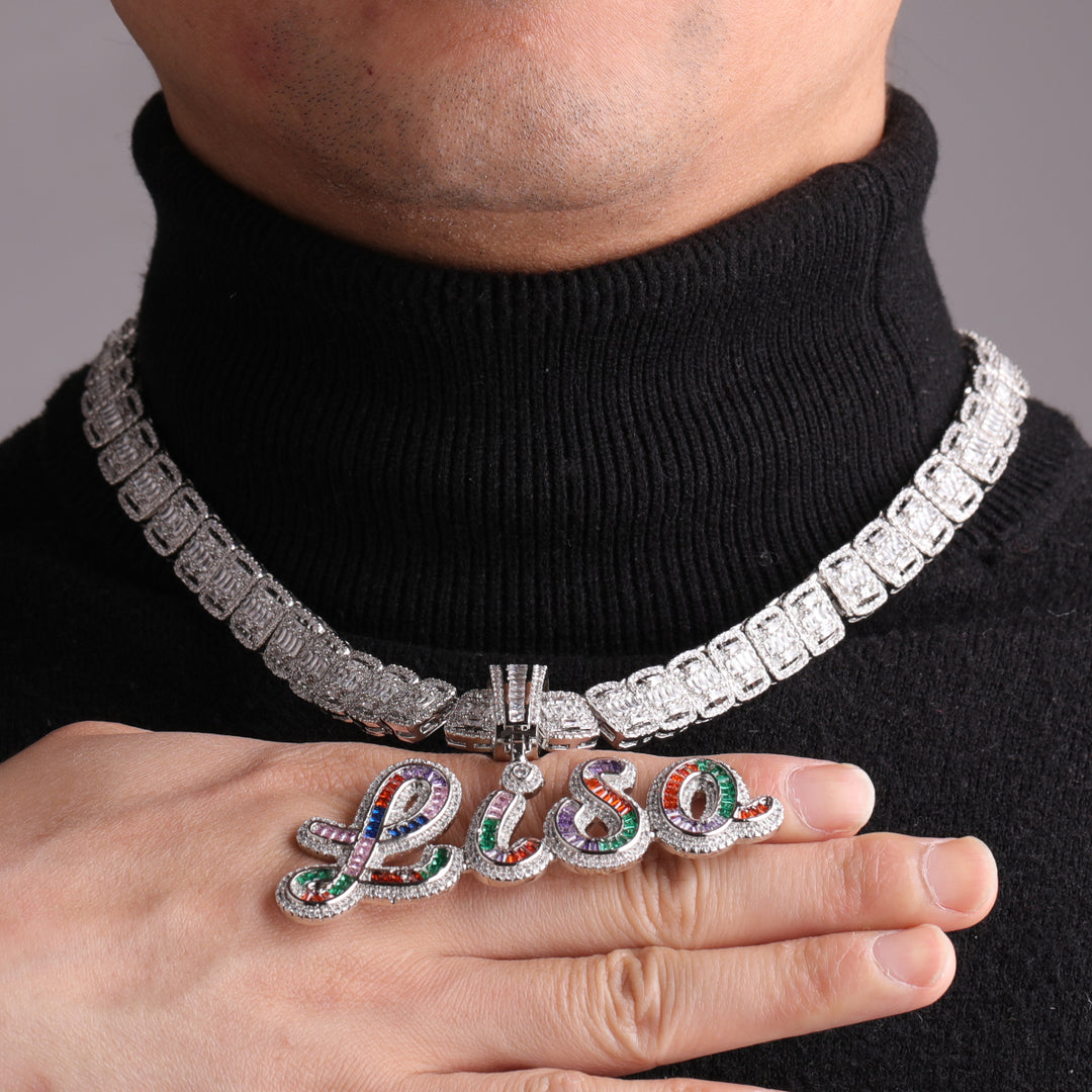 NEW |  Signature Script Style Iced Out Personalized Custom Name Necklace Pendant