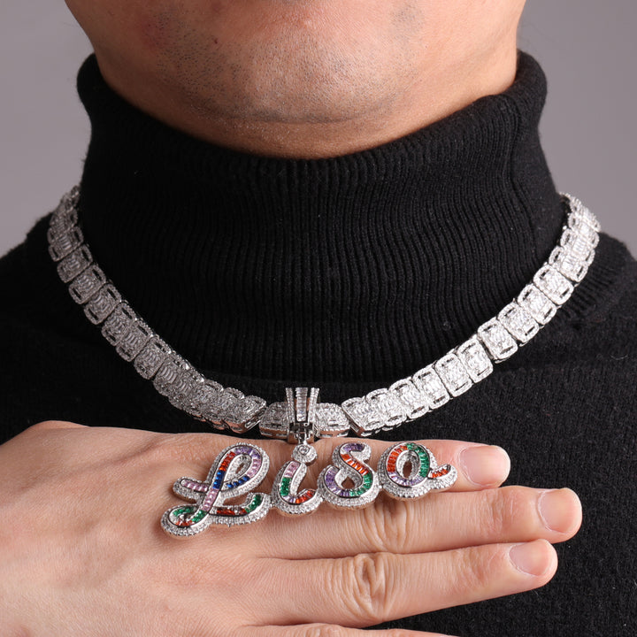 NEW |  Signature Script Style Iced Out Personalized Custom Name Necklace Pendant