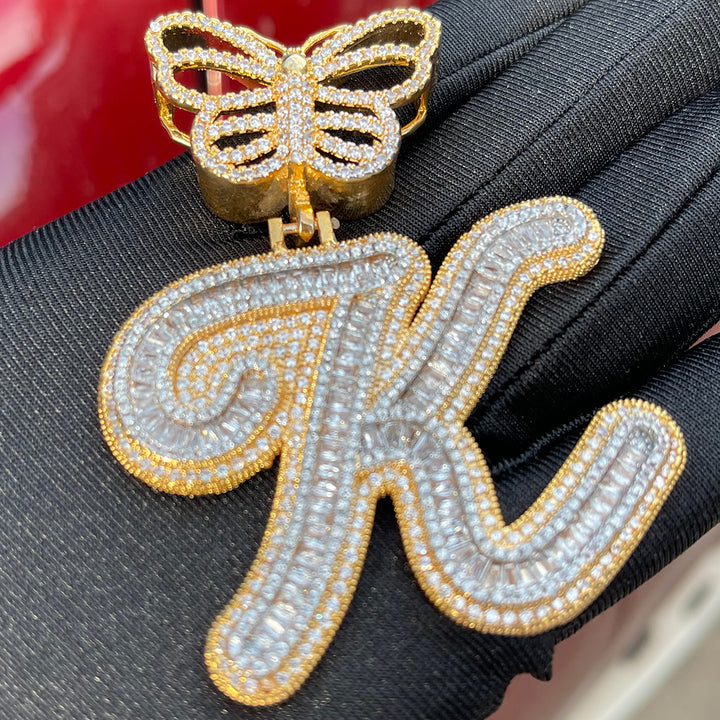 Elegant Butterfly Bail Iced Out Initial Custom Name Necklace Pendant