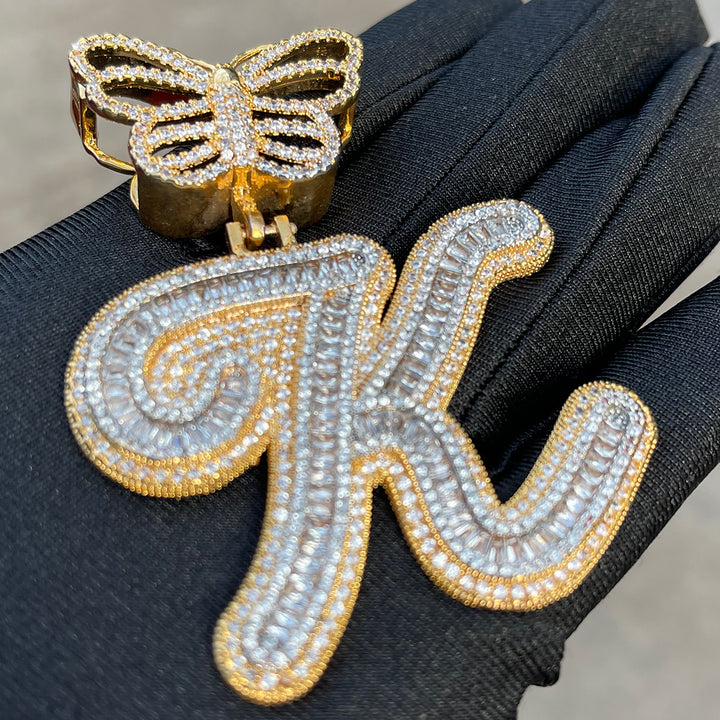 Elegant Butterfly Bail Iced Out Initial Custom Name Necklace Pendant
