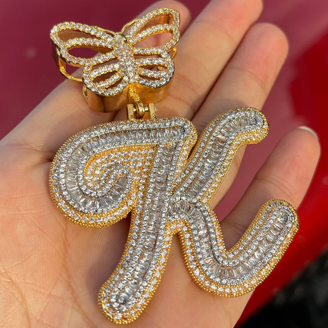 Elegant Butterfly Bail Iced Out Initial Custom Name Necklace Pendant