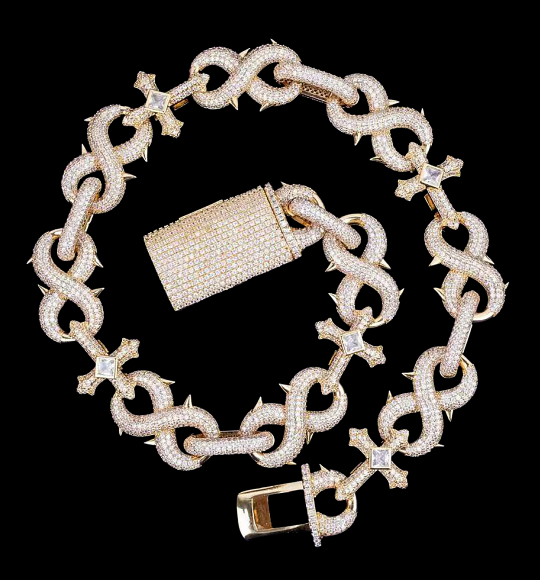 NEW | 18MM Cross and Infinity Link Iced Out Diamond Necklace Bracelet Set