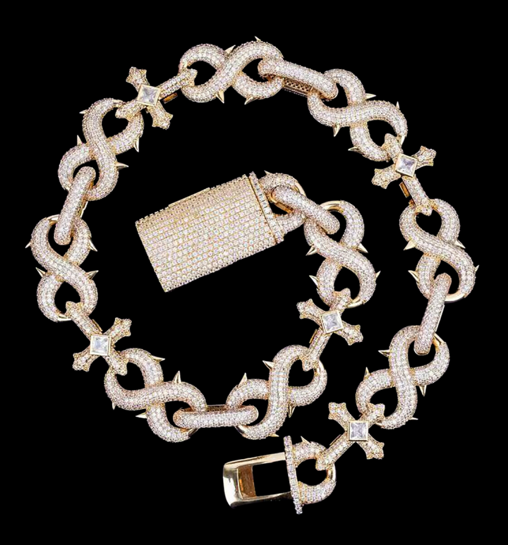 NEW | 18MM Cross and Infinity Link Iced Out Diamond Necklace Bracelet Set
