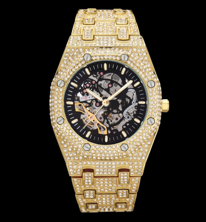 Self-Wind Mechanical Skeleton Iced Out Diamond Watch