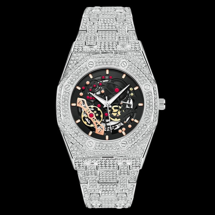 Skeleton Date Dial Iced Out Diamond Watch