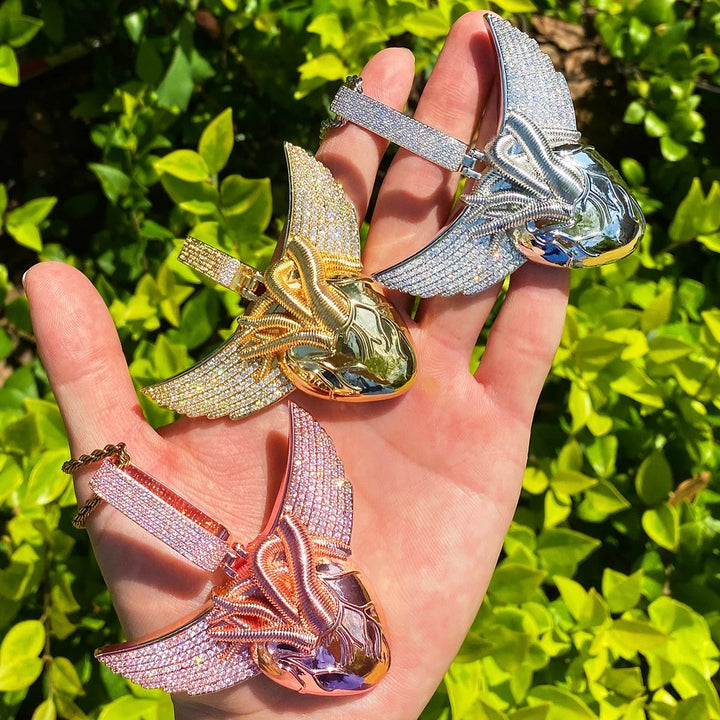 NEW | Anatomical Winged Heart Iced Out Diamond Pendant Necklace