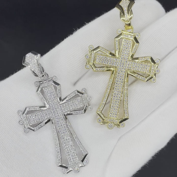 Cross Hollow Shape Iced Out  Diamond Pendant Necklace