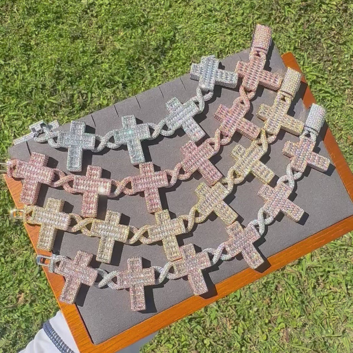 14mm Cross Infinity Link Iced Out Diamond Bracelet