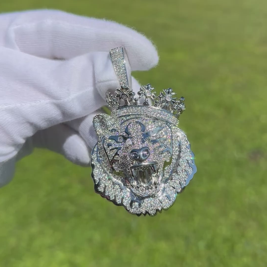Crowned Tiger Iced Out Diamond Pendant Necklace