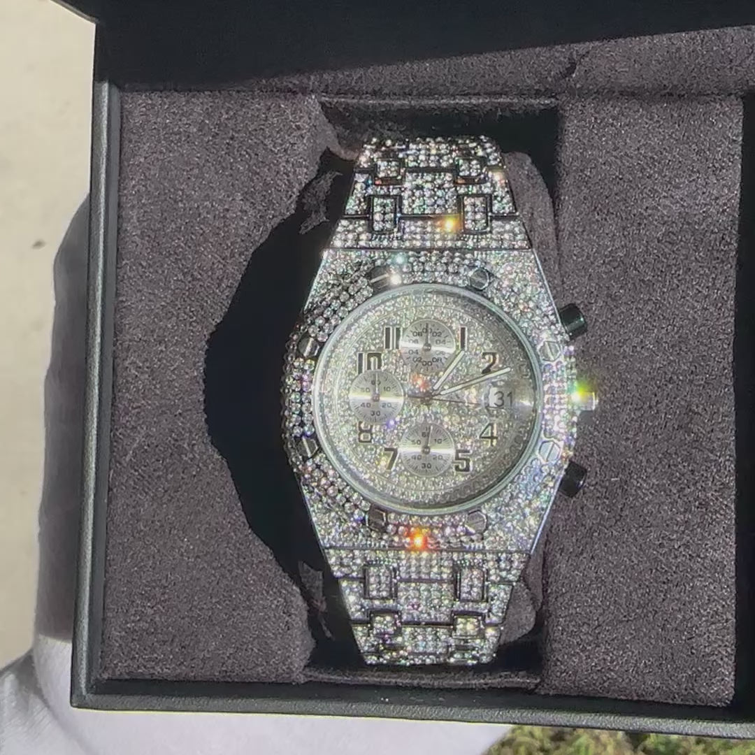 Bust Down Date Chronograph Iced Out Diamond Watch
