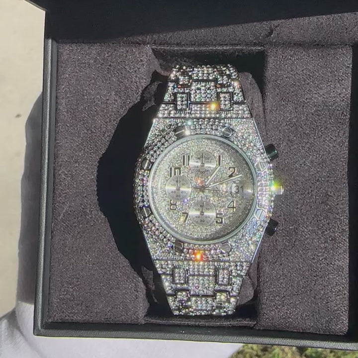 Bust Down Date Chronograph Iced Out Diamond Watch
