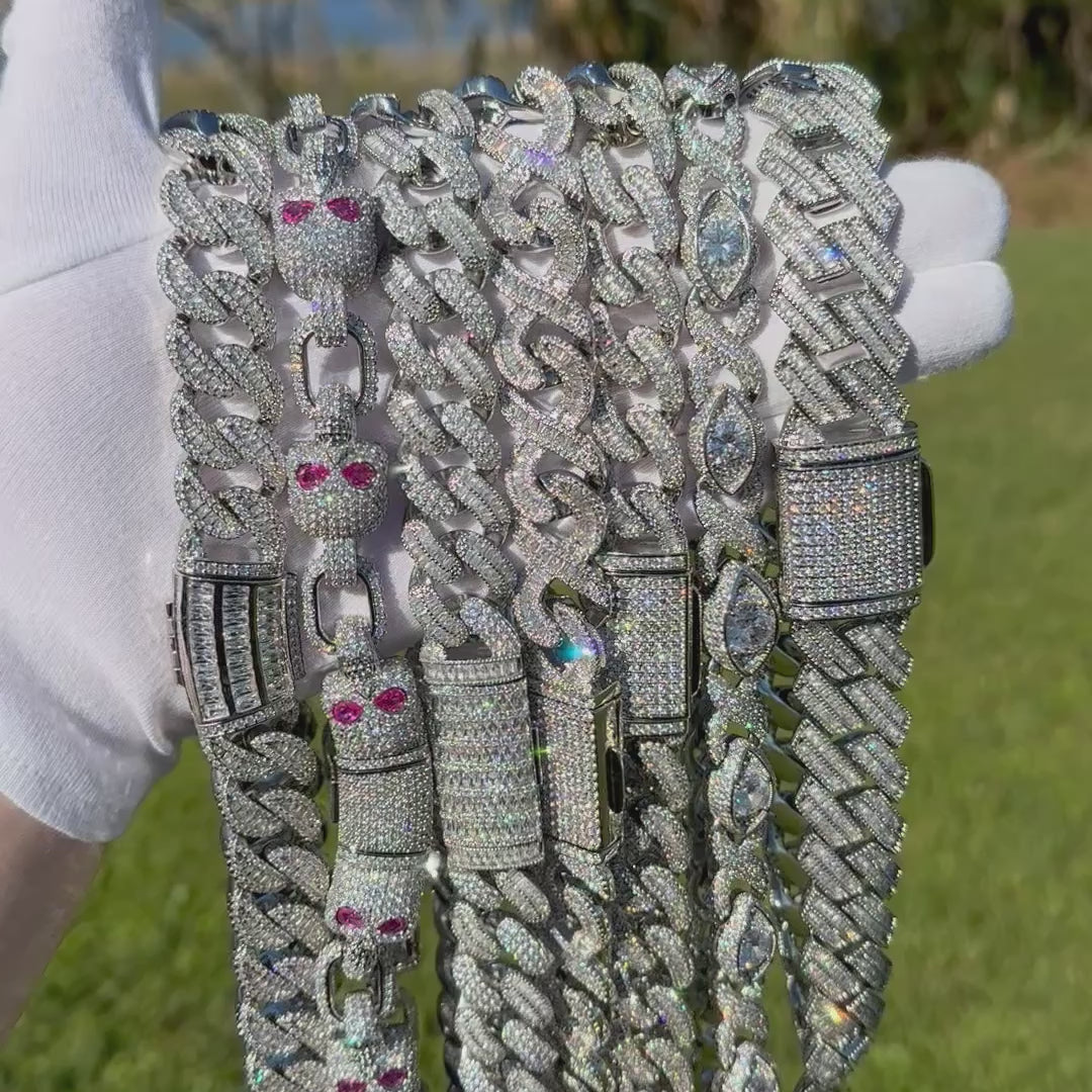 13MM Skull Link Iced Out Diamond Necklace Chain