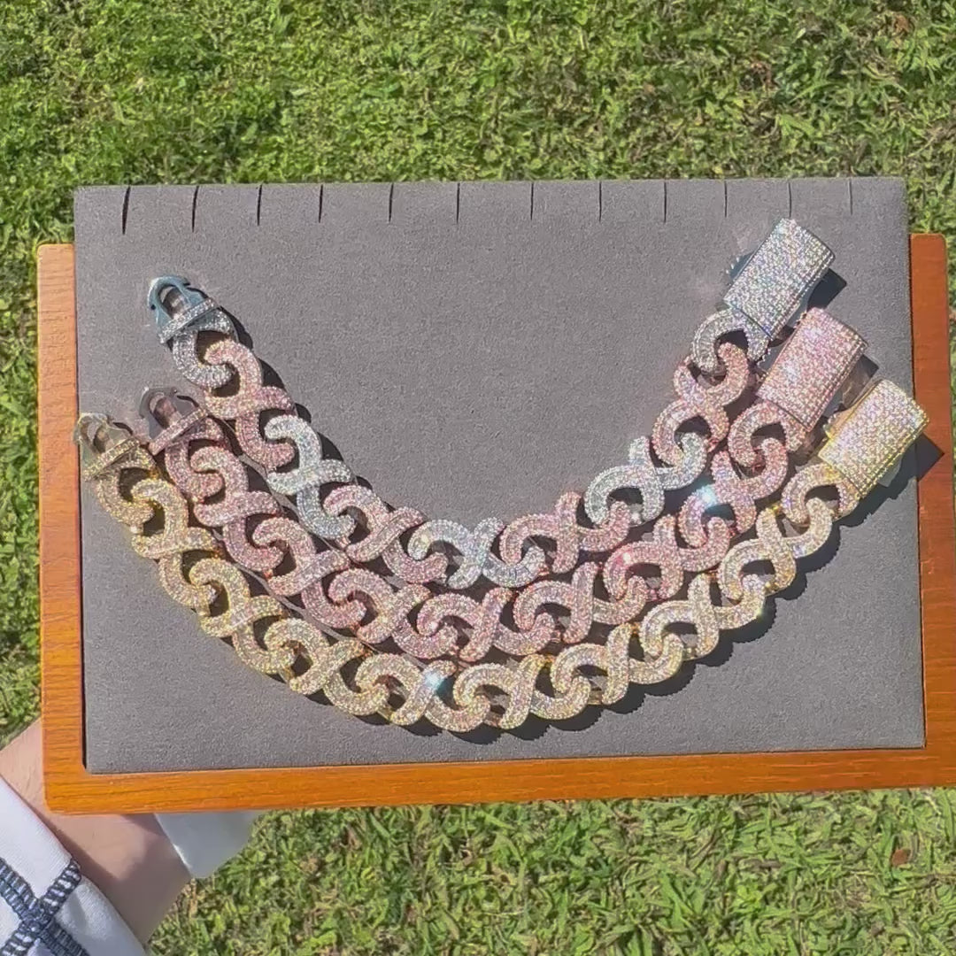 18mm Infinity Link Double Clasp Iced Out Diamond Bracelet